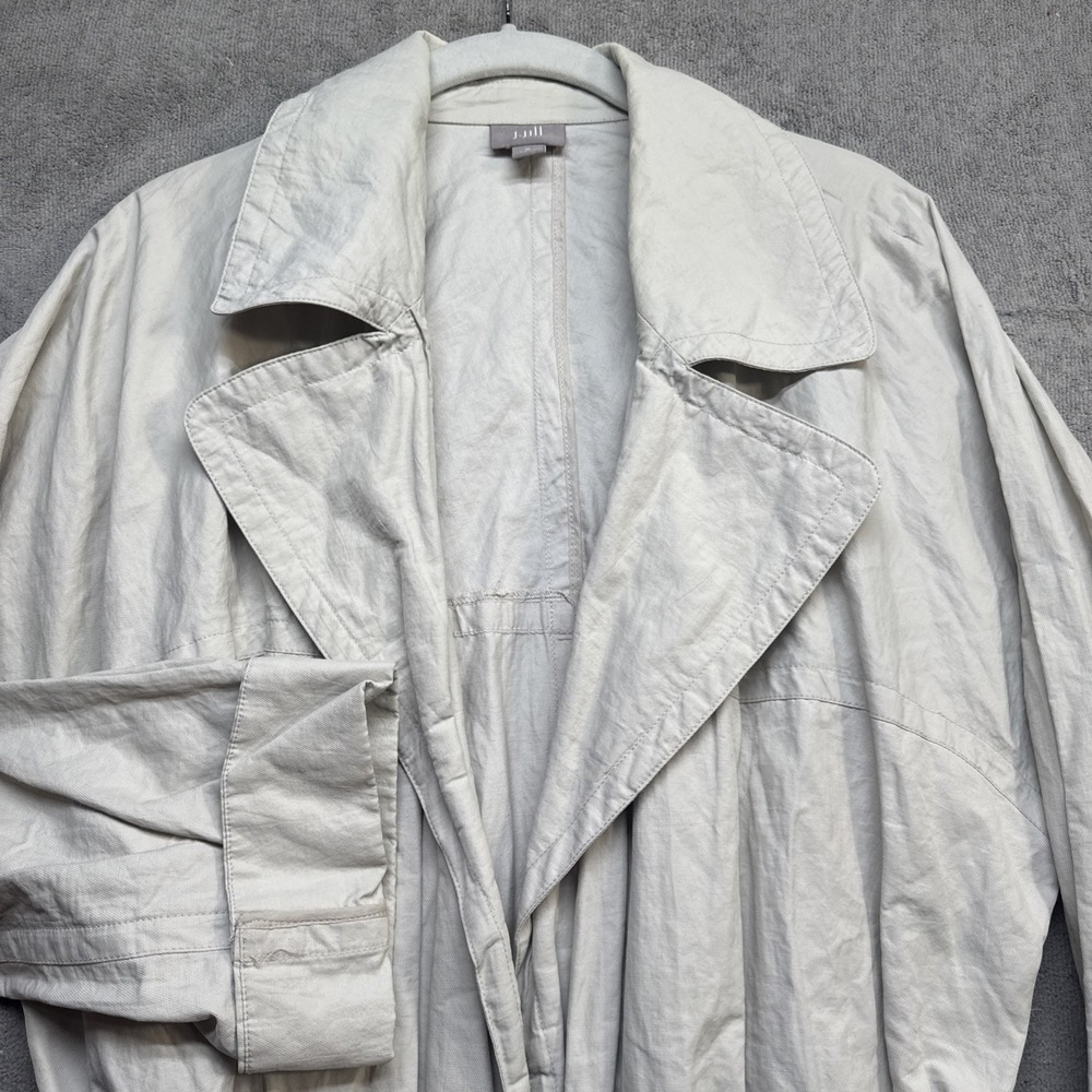 J Jill Trench‎ Coat Lightweight Tie Waist Beige Jacket Women's Medium Neutral
